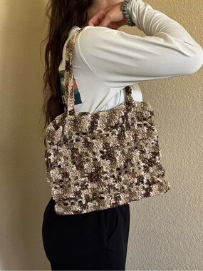Brown and cream crochet market bag